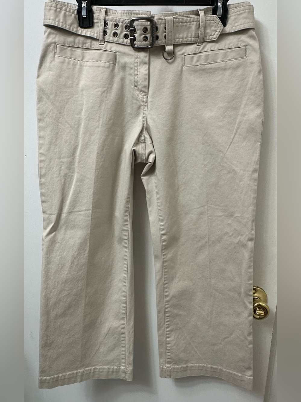 Tommy Hilfiger Beige Cropped Straight-Leg Pants with Belt